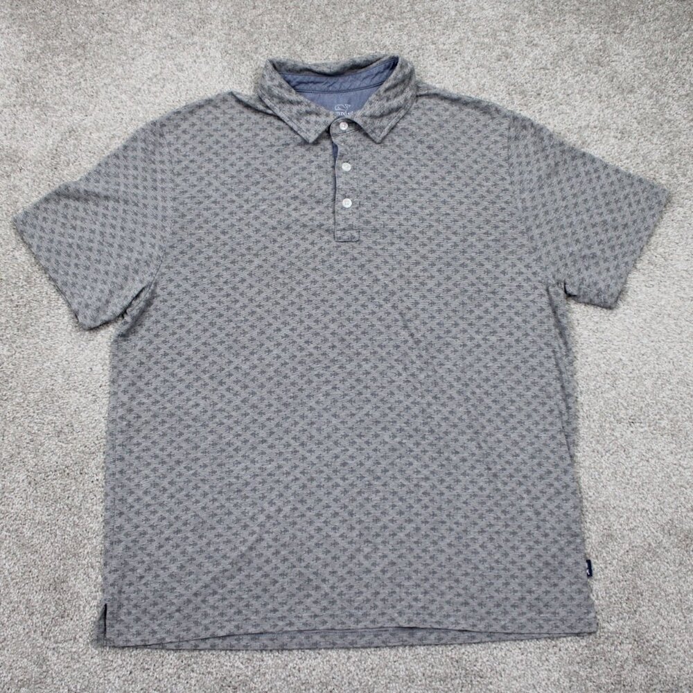 Vineyard Vines Edgartown AOP Polo Shirt Mens Medium Gray Fish All Over Print S/S